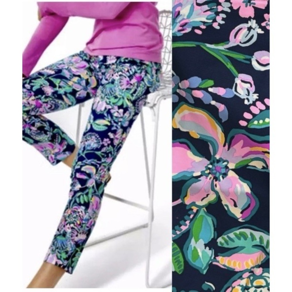 Lilly Pulitzer 6 High Tide Navy SHE'S GOT SOL KELLY STRETCH PANTS Ankle 28"NWOT